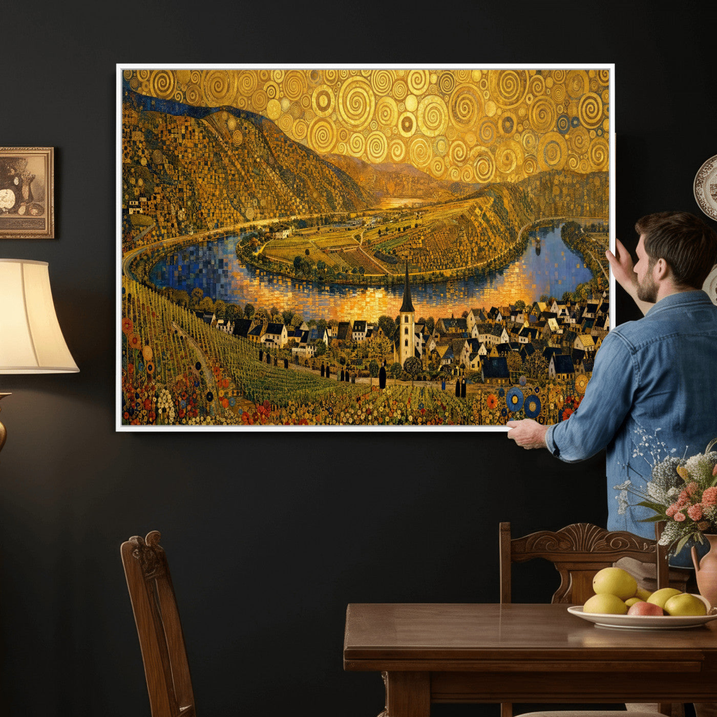 33713008-MGV-CV-36X24 - Gustav Klimt Style Mosel City Wall Art Canvas Print