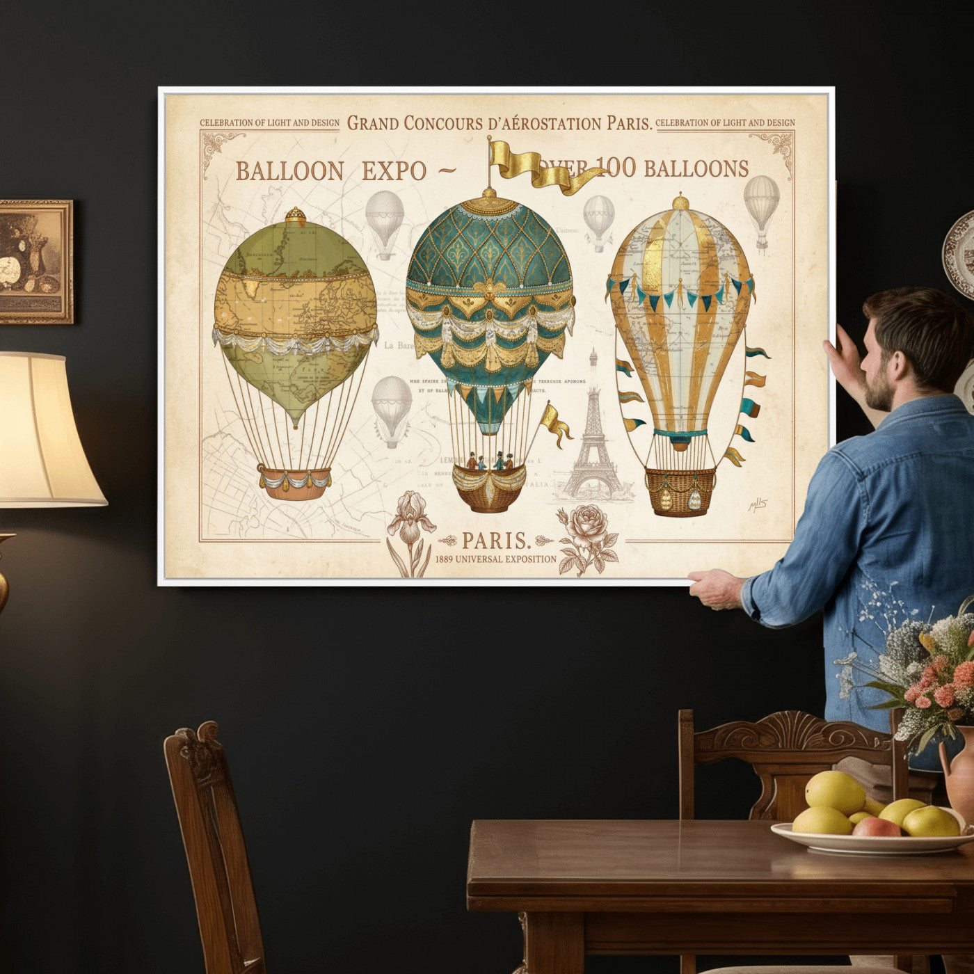 31530449-MGV-CV-36X24 - Kimberly Allen Paris Balloon Expo Wall Art Canvas Print, Vintage 1889 French Hot Air Balloon Poster