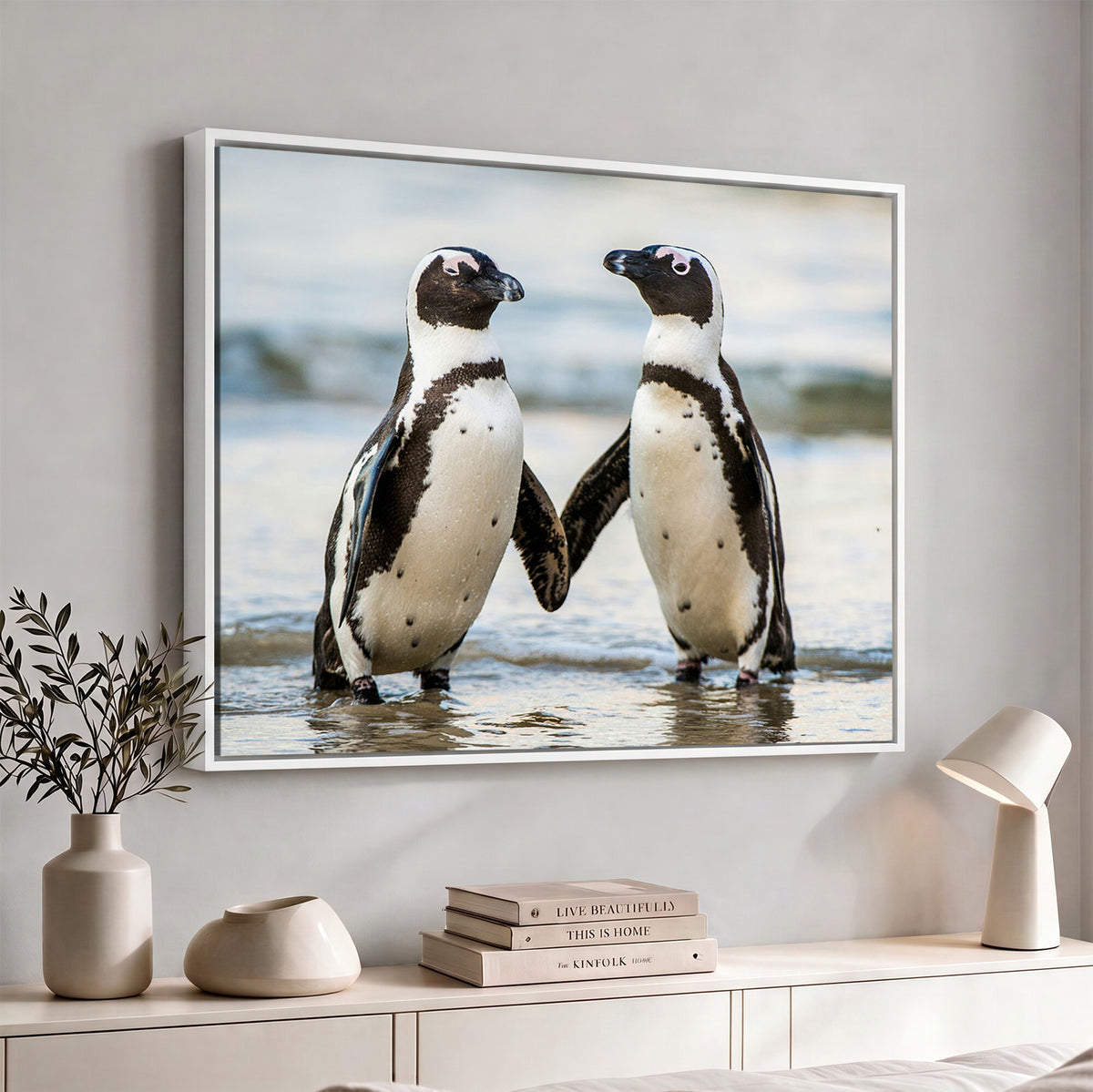64870405-MGV-TP-30X20 - African Penguins Boulders Beach Wall Art Canvas Print, Cute Penguin Couple Photo Print