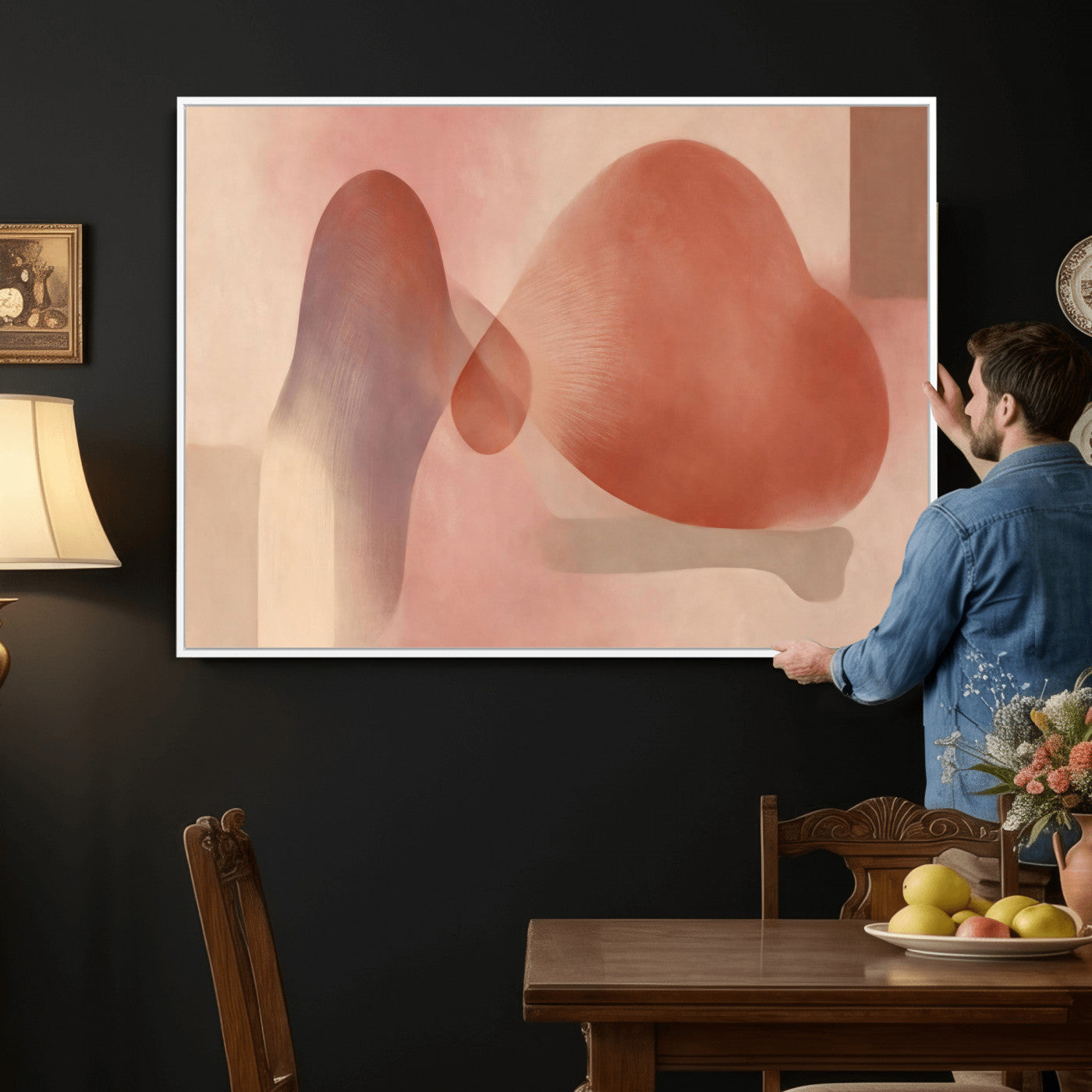 85110643-MGV-CV-36X24 - Vinna Begin Calin Biomorphic Abstract Wall Art Canvas Print, Terracotta Pink Organic Shapes Art Painting Print