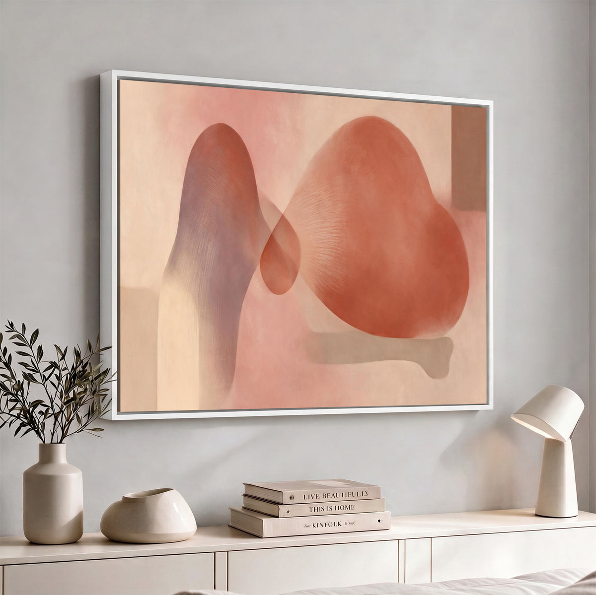 85110643-MGV-CV-36X24 - Vinna Begin Calin Biomorphic Abstract Wall Art Canvas Print, Terracotta Pink Organic Shapes