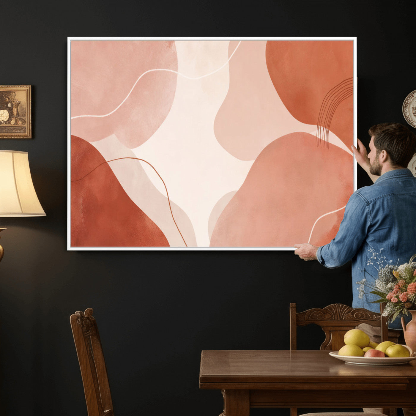 17685421-MGV-CV-36X24 - Abstract Boho Terracotta Wall Art Canvas Print, Mid Century Minimalist Painting Print