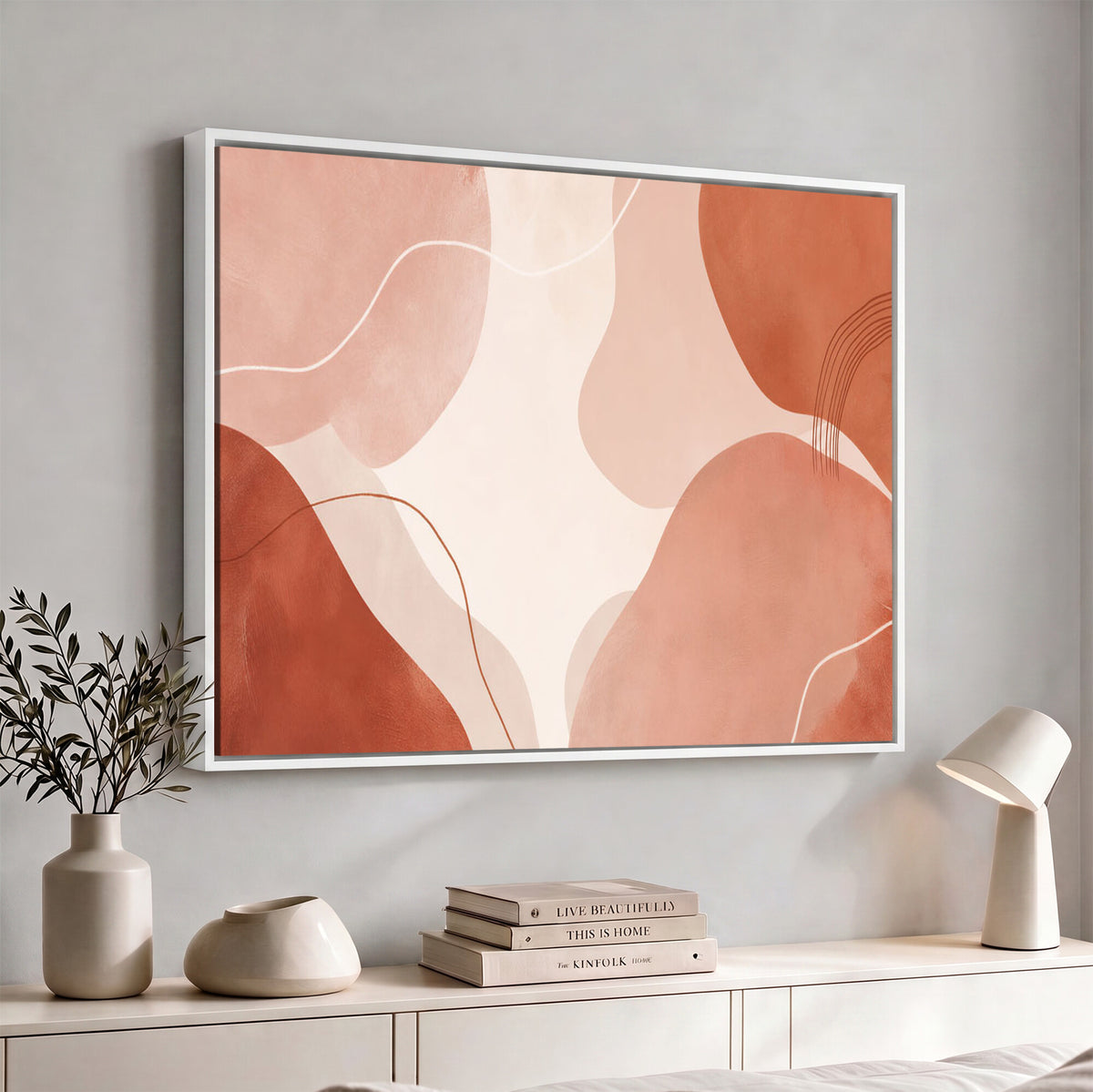17685421-MGV-CV-36X24 - Abstract Boho Terracotta Wall Art Canvas Print, Mid Century Minimalist Painting Print