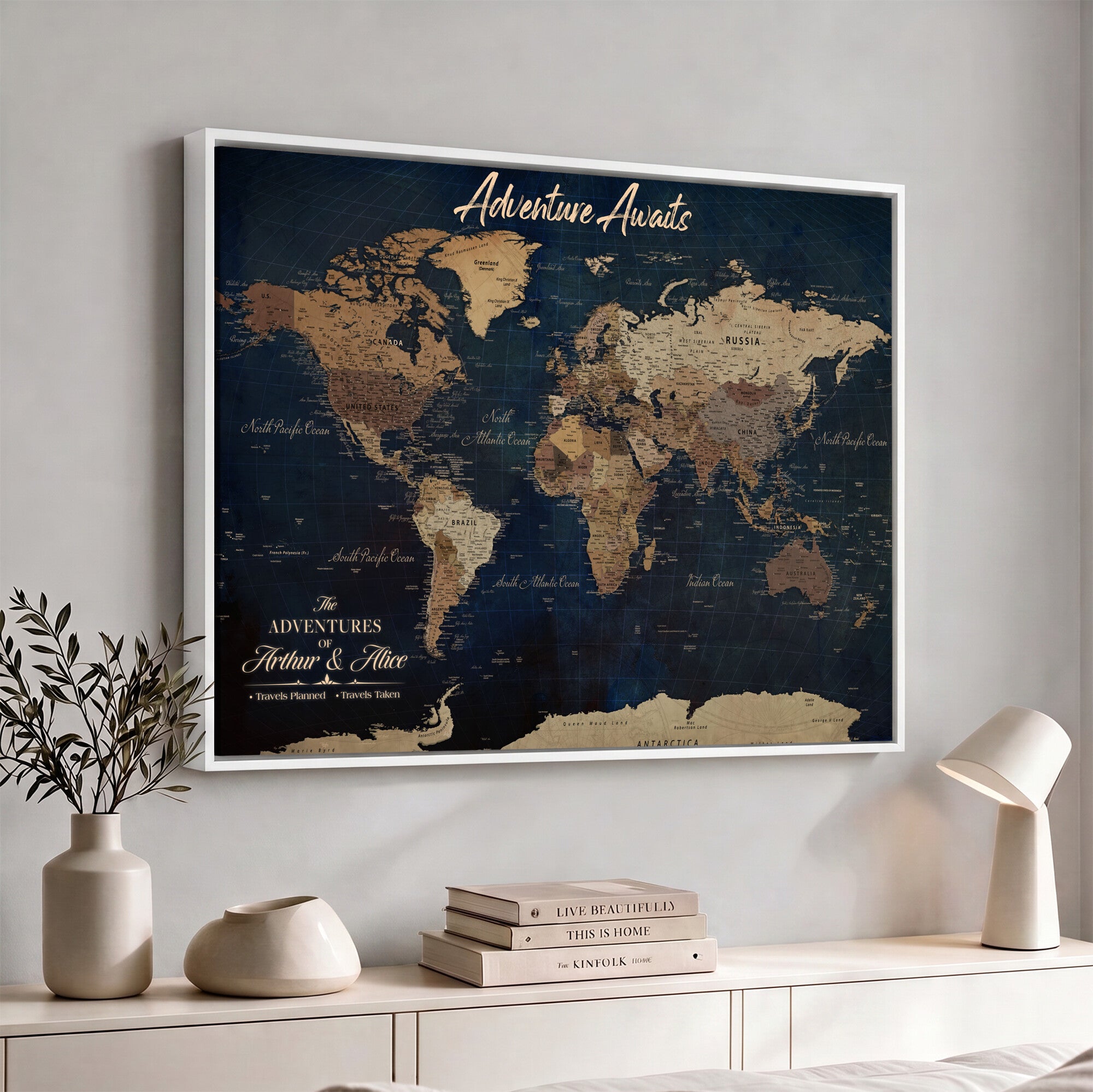 74477969-MGV-CV-36X24 - Custom Push Pin World Map Canvas | Personalized Travel Tracker | Wedding Anniversary Gift for Couples | Adventure Map Wall Art with Pins