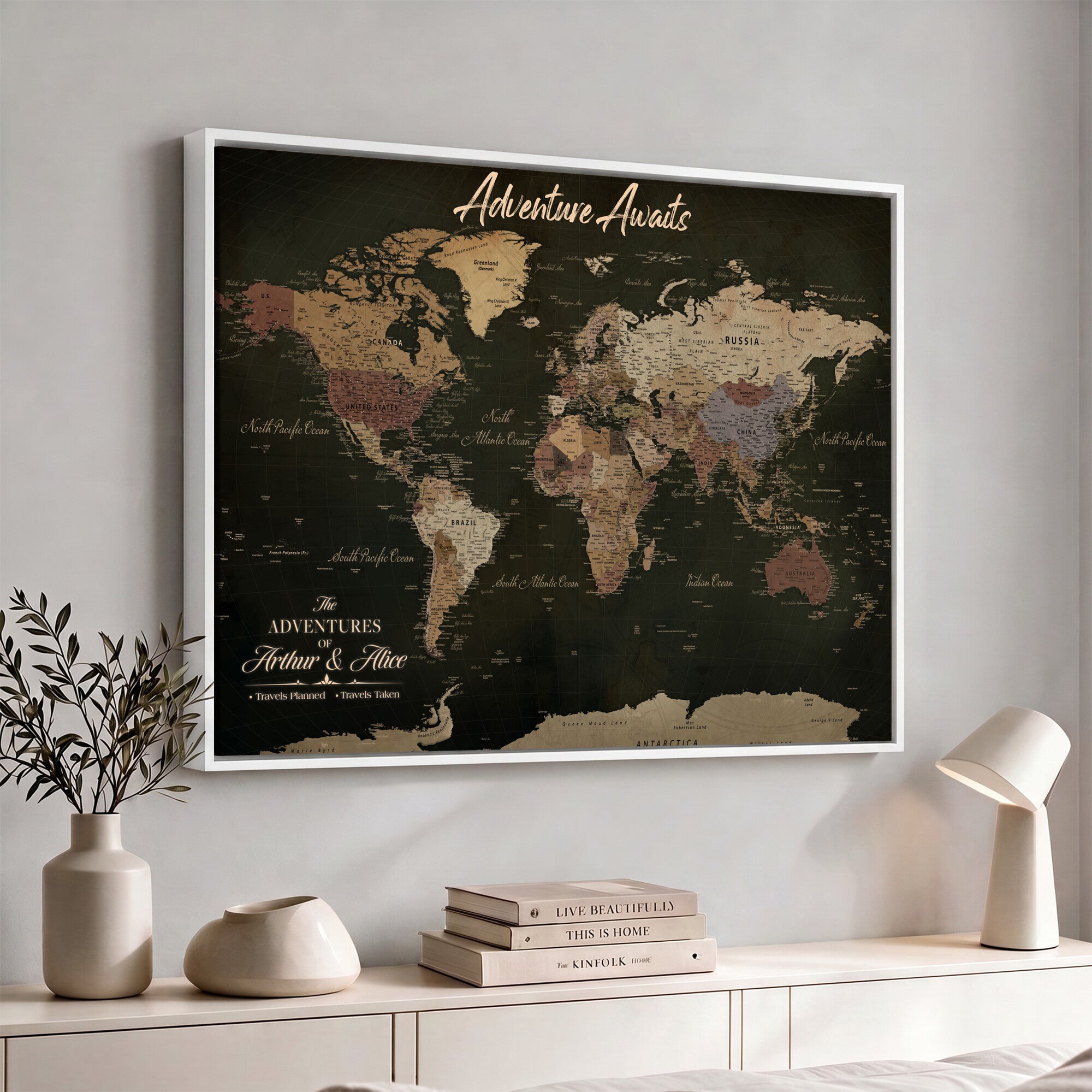 46935759-MGV-CV-36X24 - Custom Push Pin World Map Canvas | Personalized Travel Tracker | Wedding Anniversary Gift for Couples - Adventure Map Wall Art with Pins