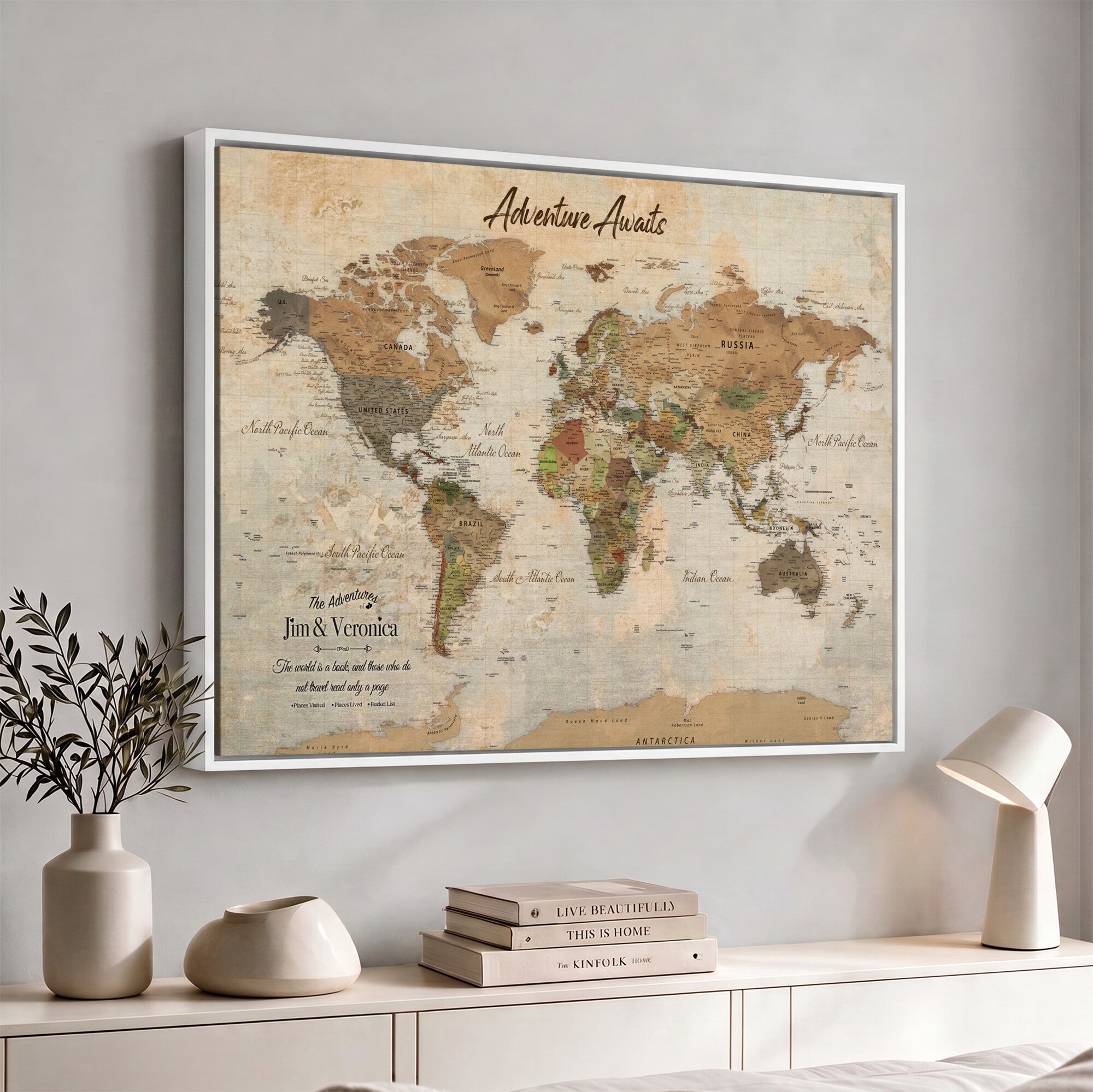 51298056-MGV-CV-36X24 - Custom Push Pin World Map Canvas | Personalized Travel Tracker | Wedding Anniversary Gift for Couples | Adventure Map Wall Art with Pins