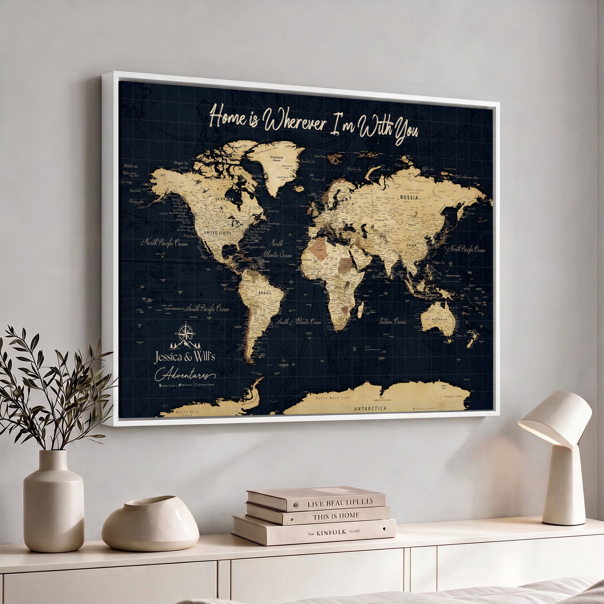 19542599-MGV-CV-36X24 - Custom Push Pin World Map Canvas | Personalized Travel Tracker | Wedding Anniversary Gift for Couples - Adventure Map Wall Art with Pins