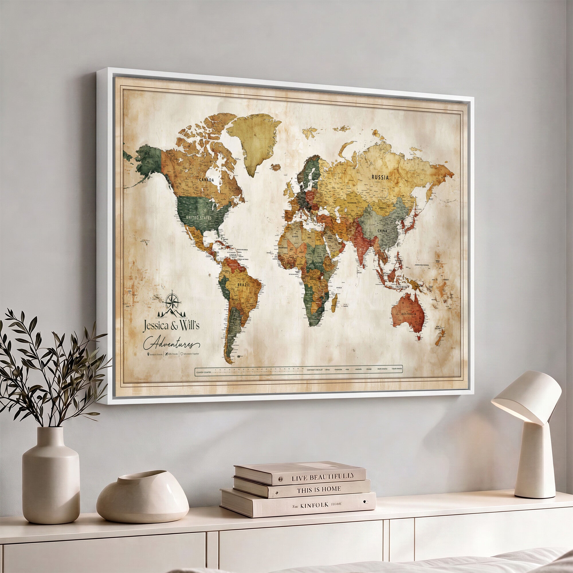19542567-MGV-CV-36X24 - Custom Push Pin World Map Canvas | Personalized Travel Tracker | Wedding Anniversary Gift for Couples - Adventure Map Wall Art with Pins