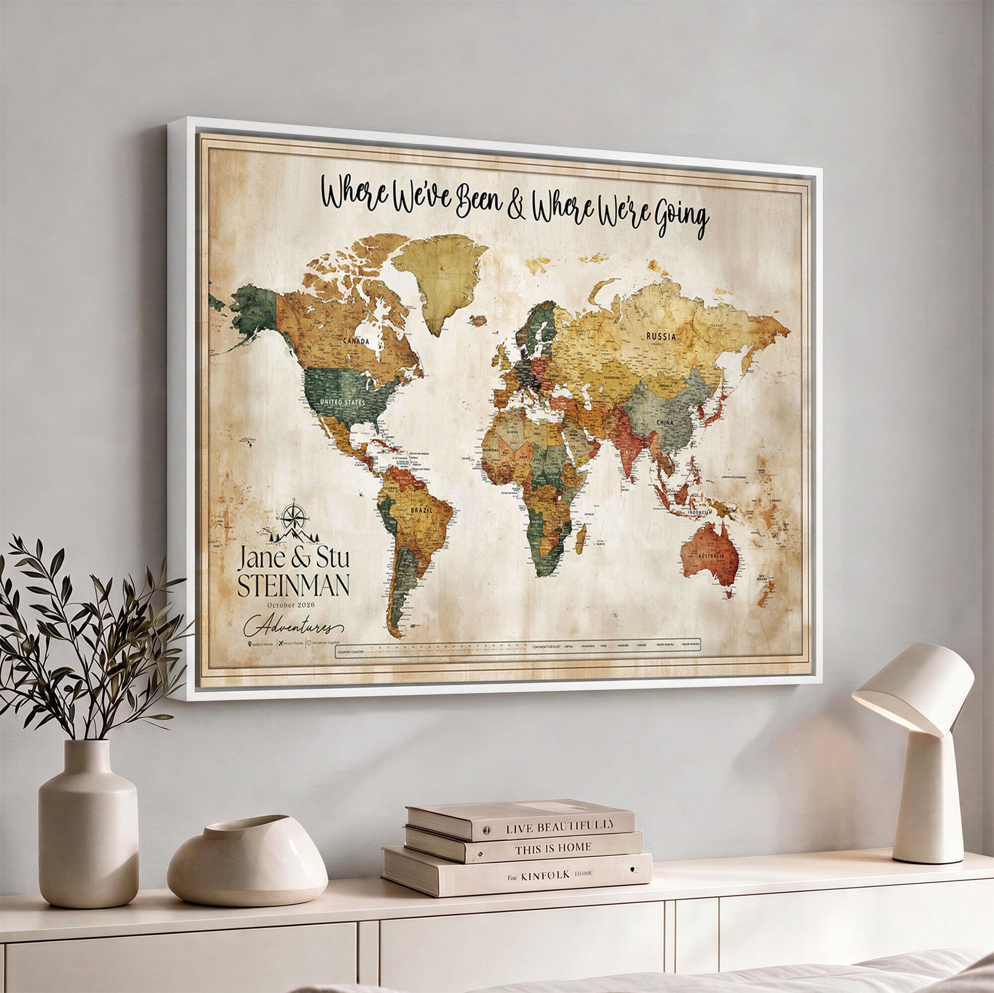 19542567-MGV-CV-36X24 - Custom Push Pin World Map Canvas | Personalized Travel Tracker - NEWMAP-167