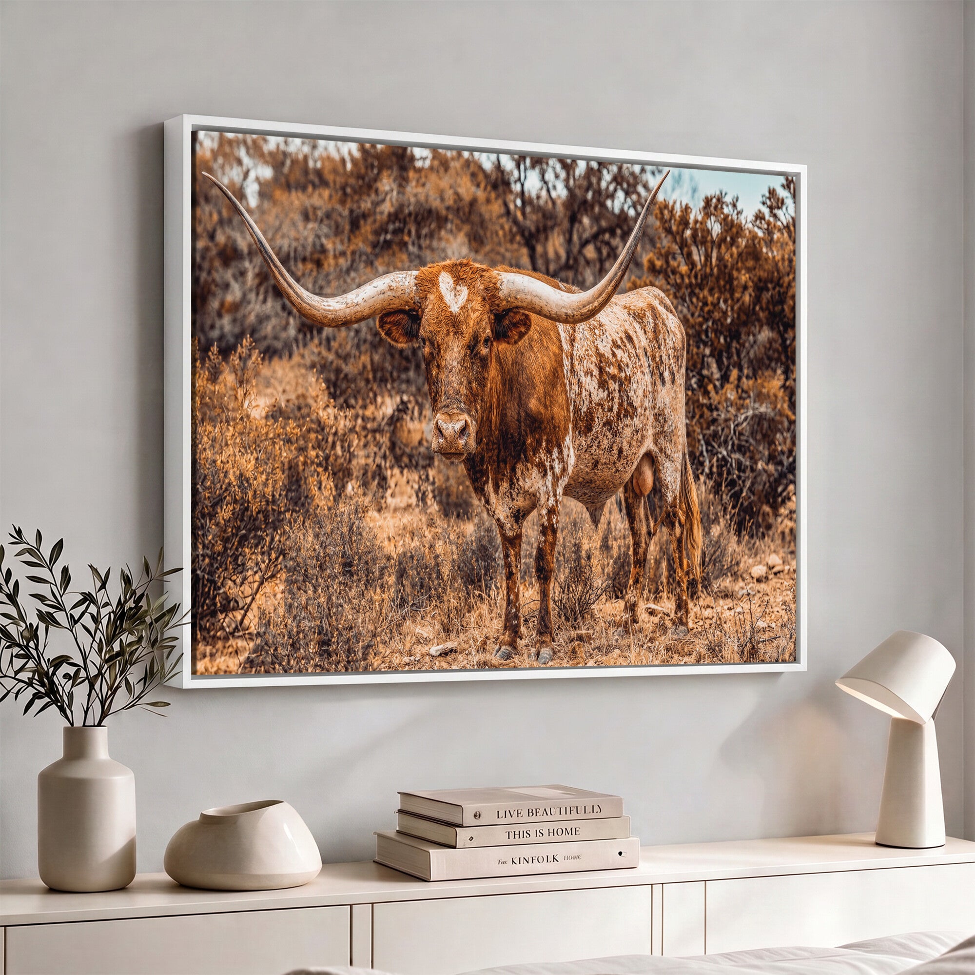 62076449-MGV-CV-36X24 - Texas Cow Bull Longhorn Print for Western Wall Art Decor for Farmhouse