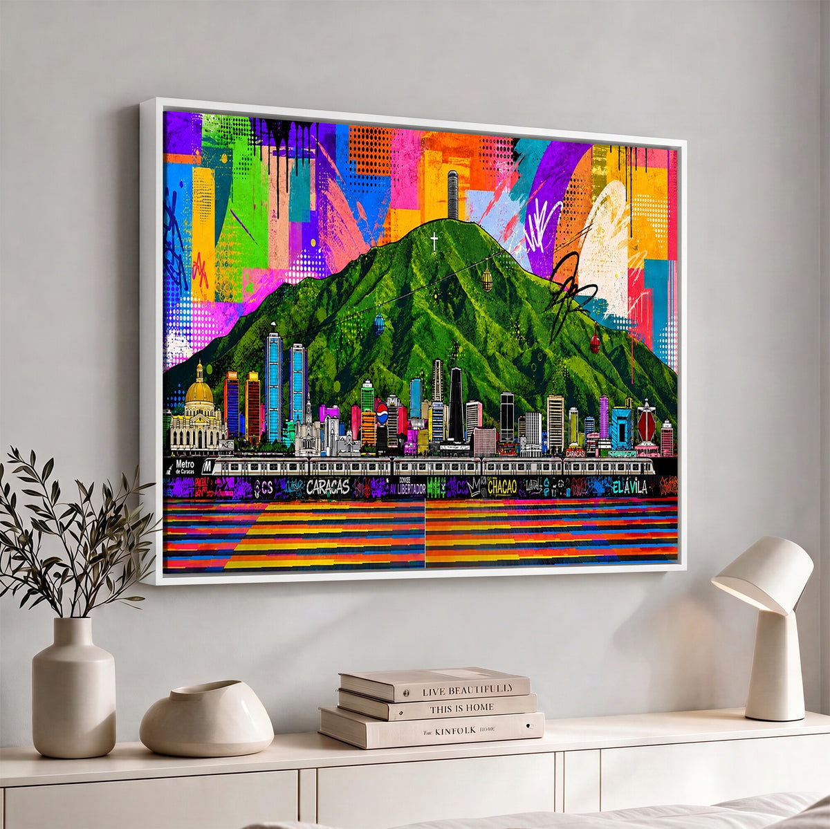 86696255-MGV-CV-36X24 - Mount Ávila, Caracas, Venezuela Wall Art Print by Artist Yorlette - Graffiti Caracas Skyline Canvas Art, Colorful Street Artwork - Venezuela El Avila Poster Print