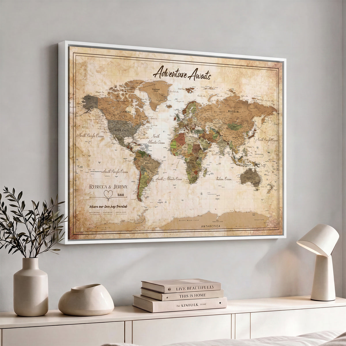 1954256765-MGV-CV-36X24 - Custom Push Pin World Map Canvas PRINT | Personalized Travel Tracker | Wedding Anniversary Gift