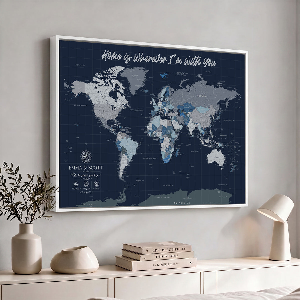 17712680D-MGV-CV-36X24 - World Map Wall Art Canvas Print, Modern Decorative Framed Map Artwork Prints for Living Room, Office, Bedroom Wall Decor