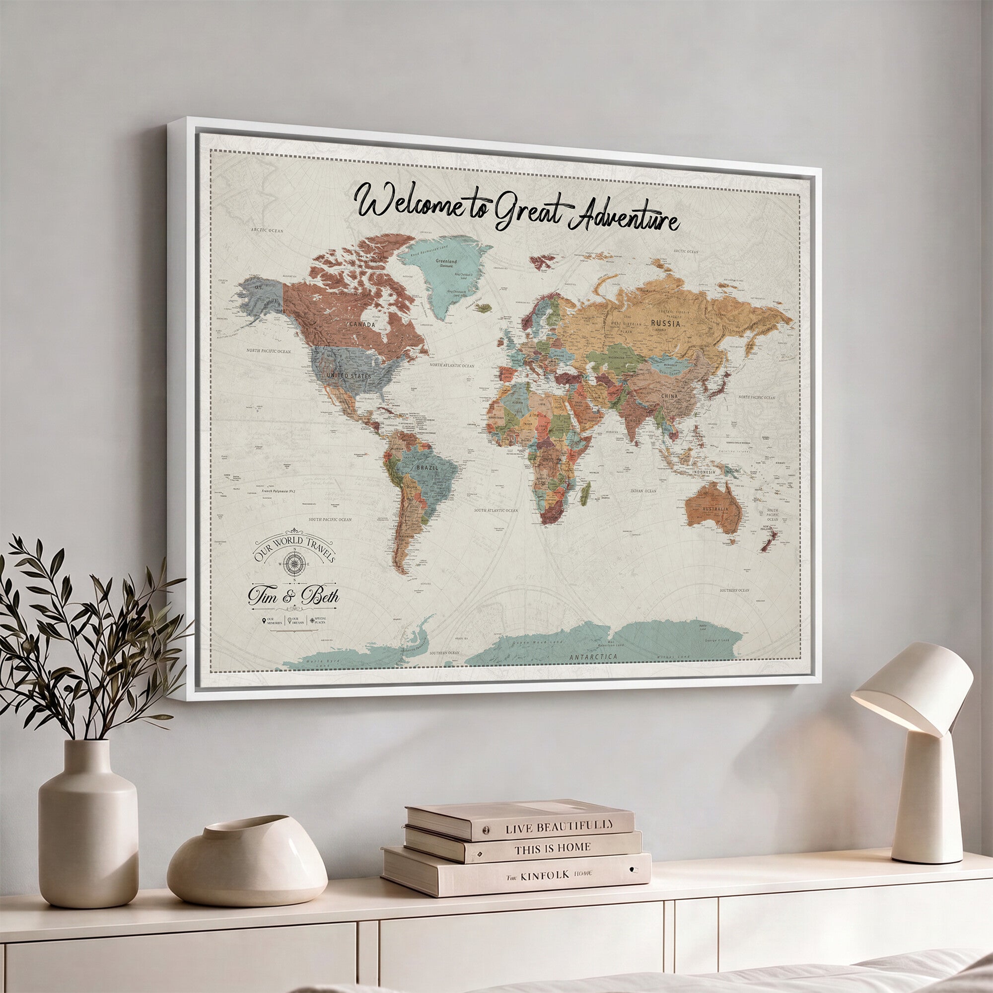 NEWMAP-19-MGV-CV-36X24 - World Map Wall Art Canvas Print, Modern Decorative Framed Map Artwork Prints for Living Room, Office, Bedroom Wall Decor