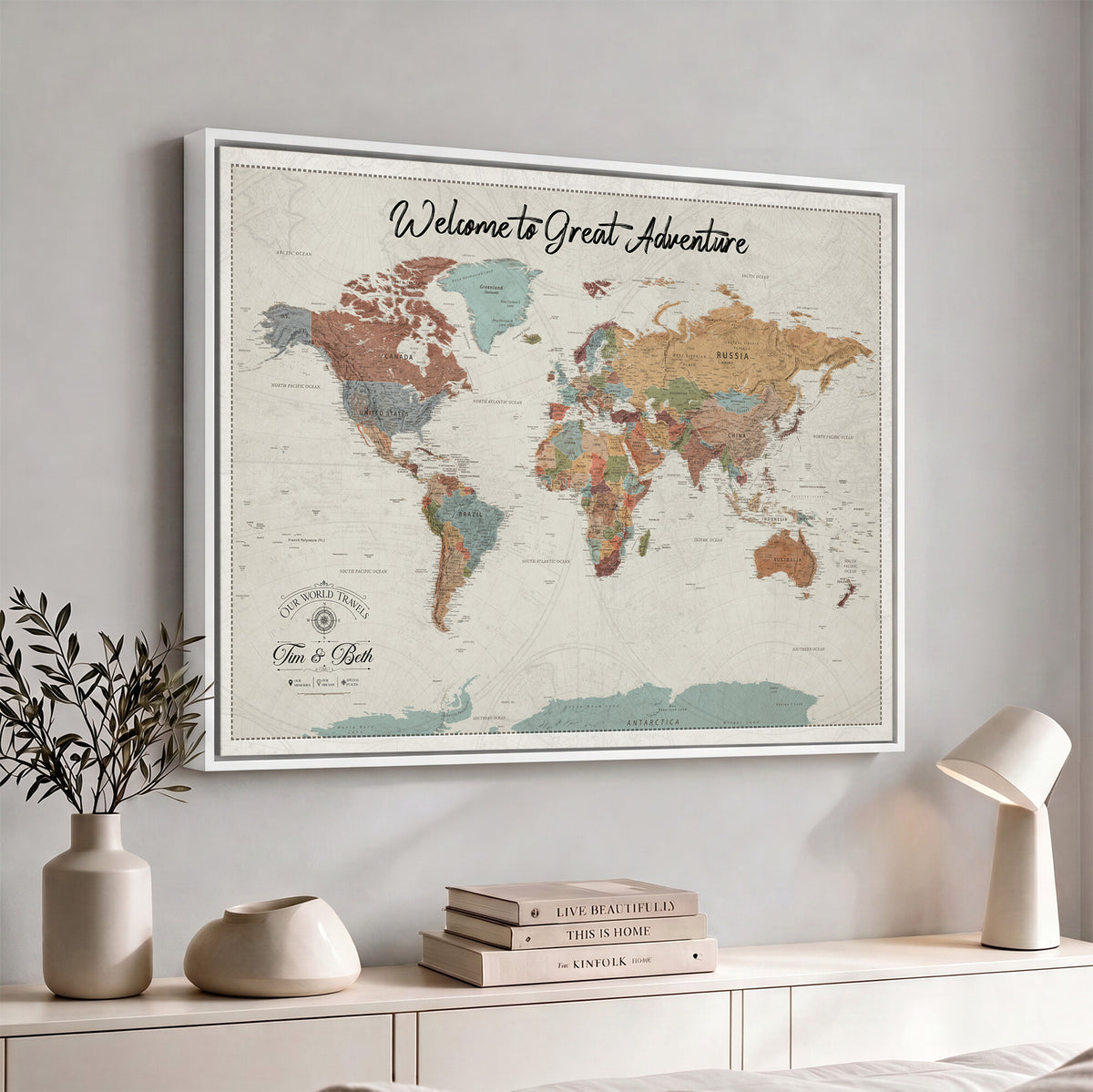 NEWMAP-19-MGV-CV-36X24 - World Map Wall Art Canvas Print, Modern Decorative Framed Map Artwork Prints for Living Room, Office, Bedroom Wall Decor