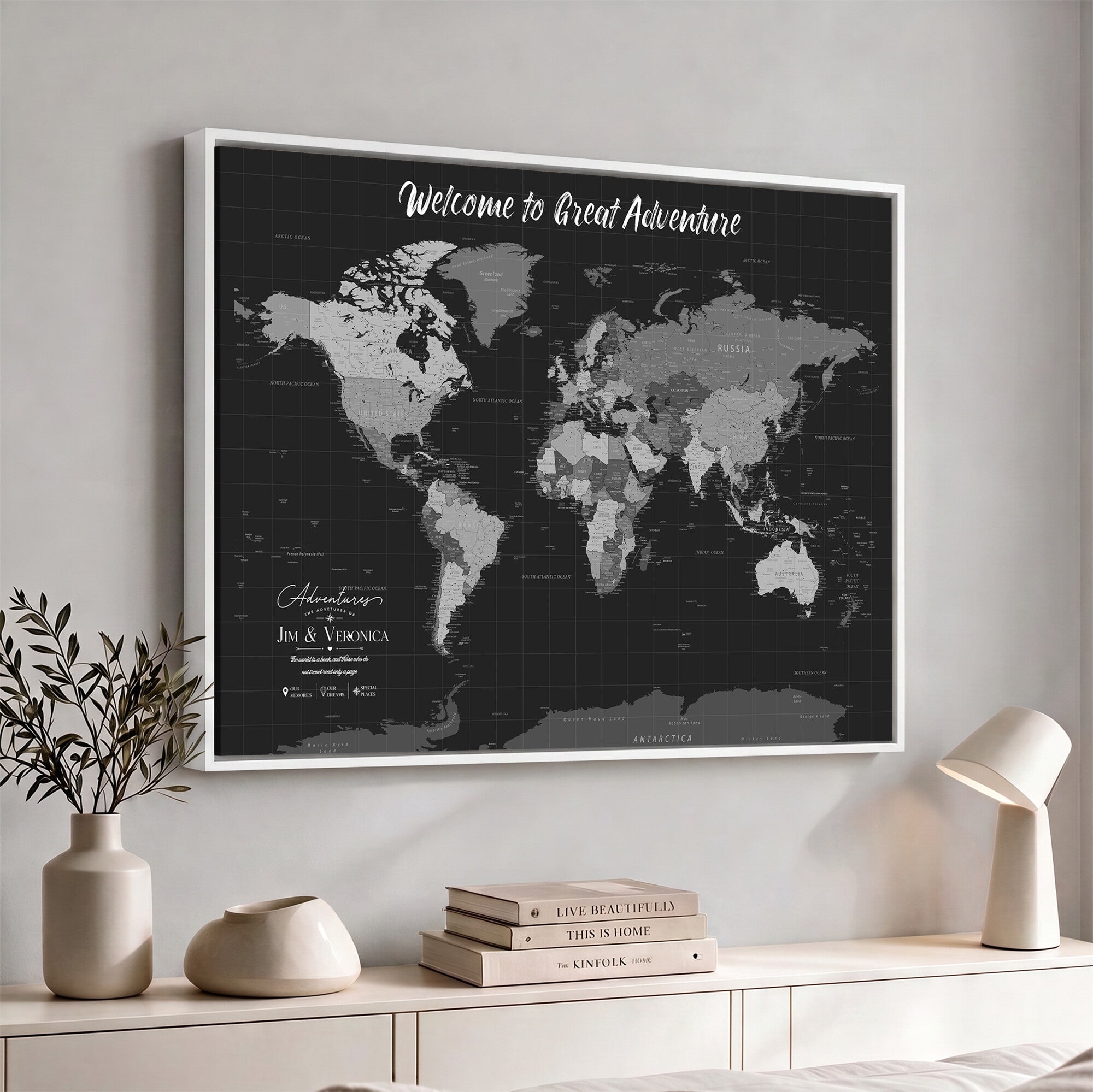 NEWMAP-21-MGV-CV-36X24 - World Map Wall Art Canvas Print, Modern Decorative Framed Map Artwork Prints for Living Room, Office, Bedroom Wall Decor