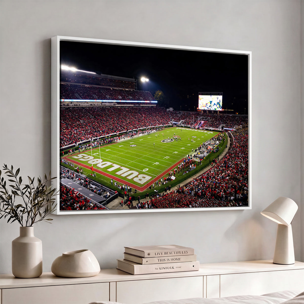 12753057-MGV-TP-30X20 - Sanford Stadium Night Game Canvas Wall Art - Georgia Bulldogs Football Stadium Print