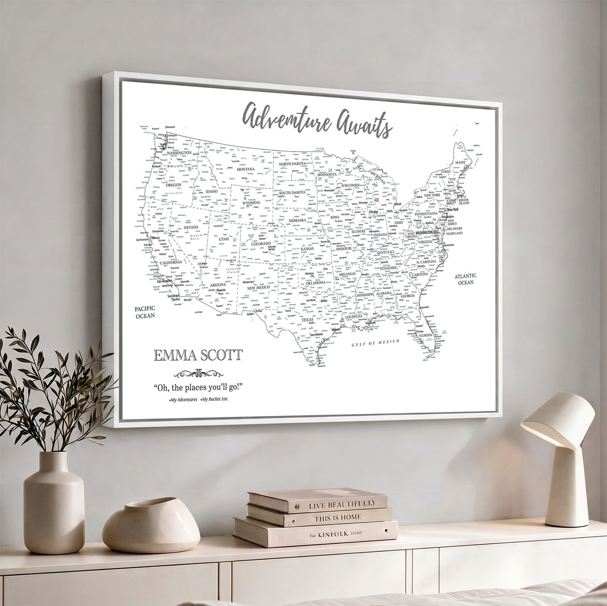 73634814-MGV-CV-36X24 - Custom USA Push Pin Travel Map Canvas Wall Art - Personalized Couples Gift Flat Digital Print