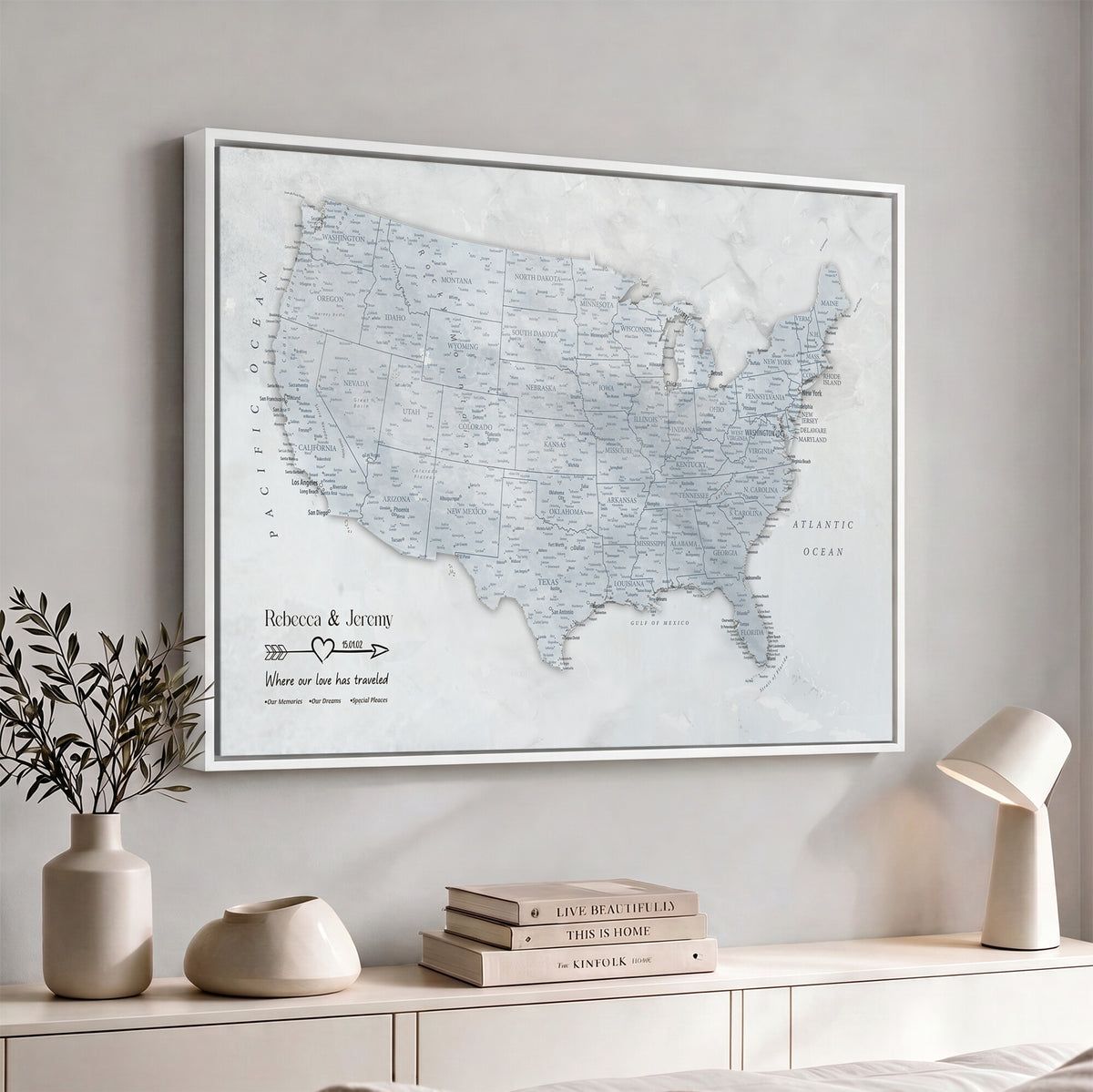35973131-MGV-CV-36X24 - Custom USA Push Pin Travel Map Canvas Wall Art - Personalized Couples Gift Flat Digital Print