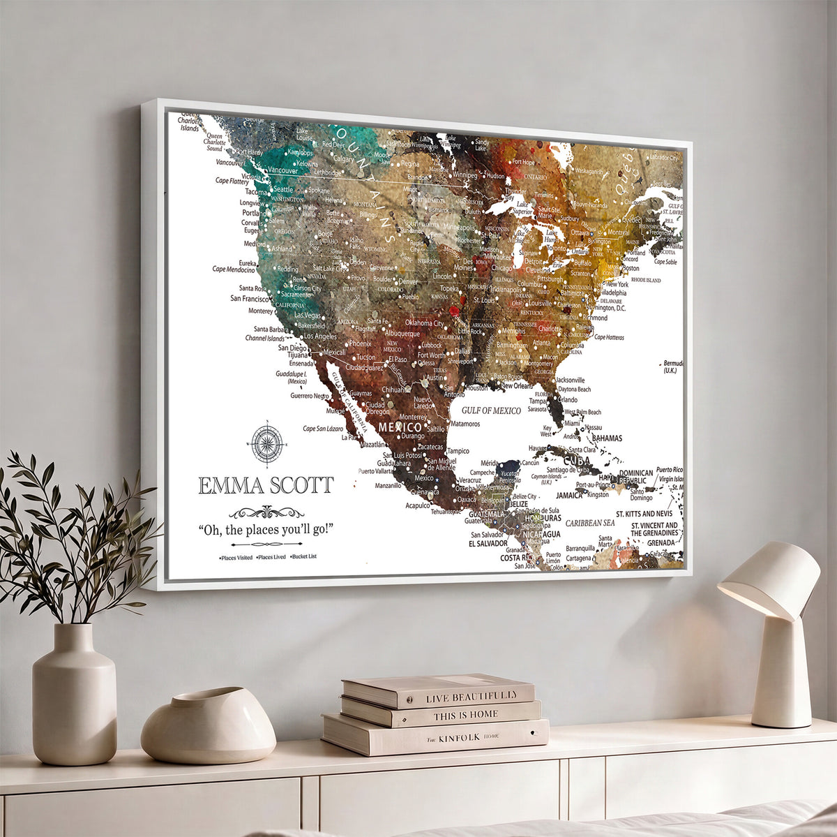 53374031-MGV-CV-36X24 - Custom USA Push Pin Travel Map Canvas Wall Art - Personalized Couples Gift Flat Digital Print