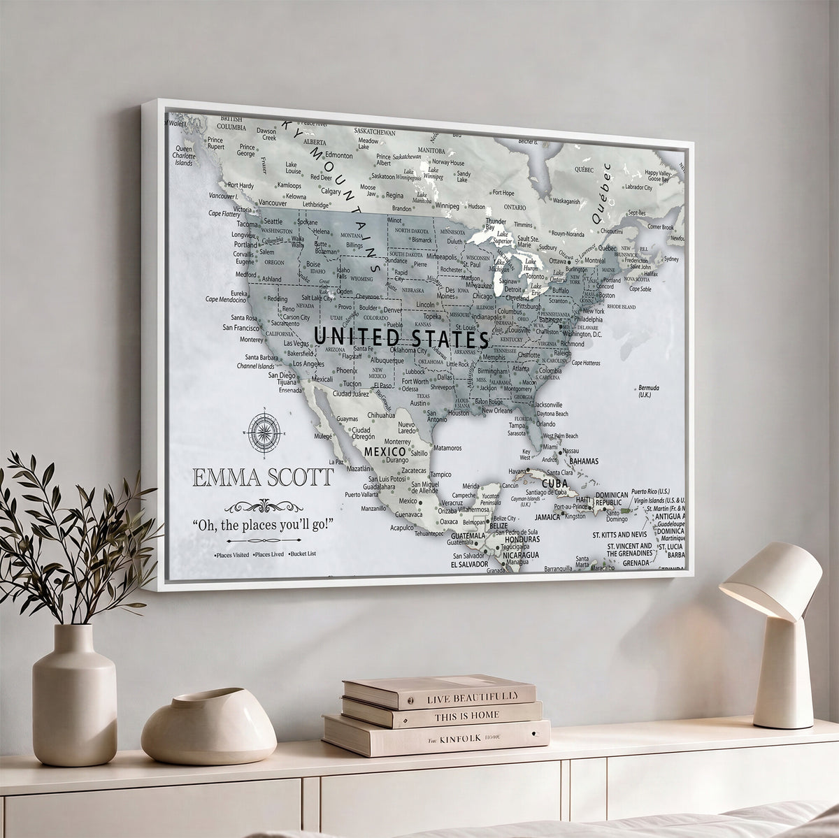 90686209D-MGV-CV-36X24 - Custom USA Push Pin Travel Map Canvas Wall Art - Personalized Couples Gift Flat Digital Print
