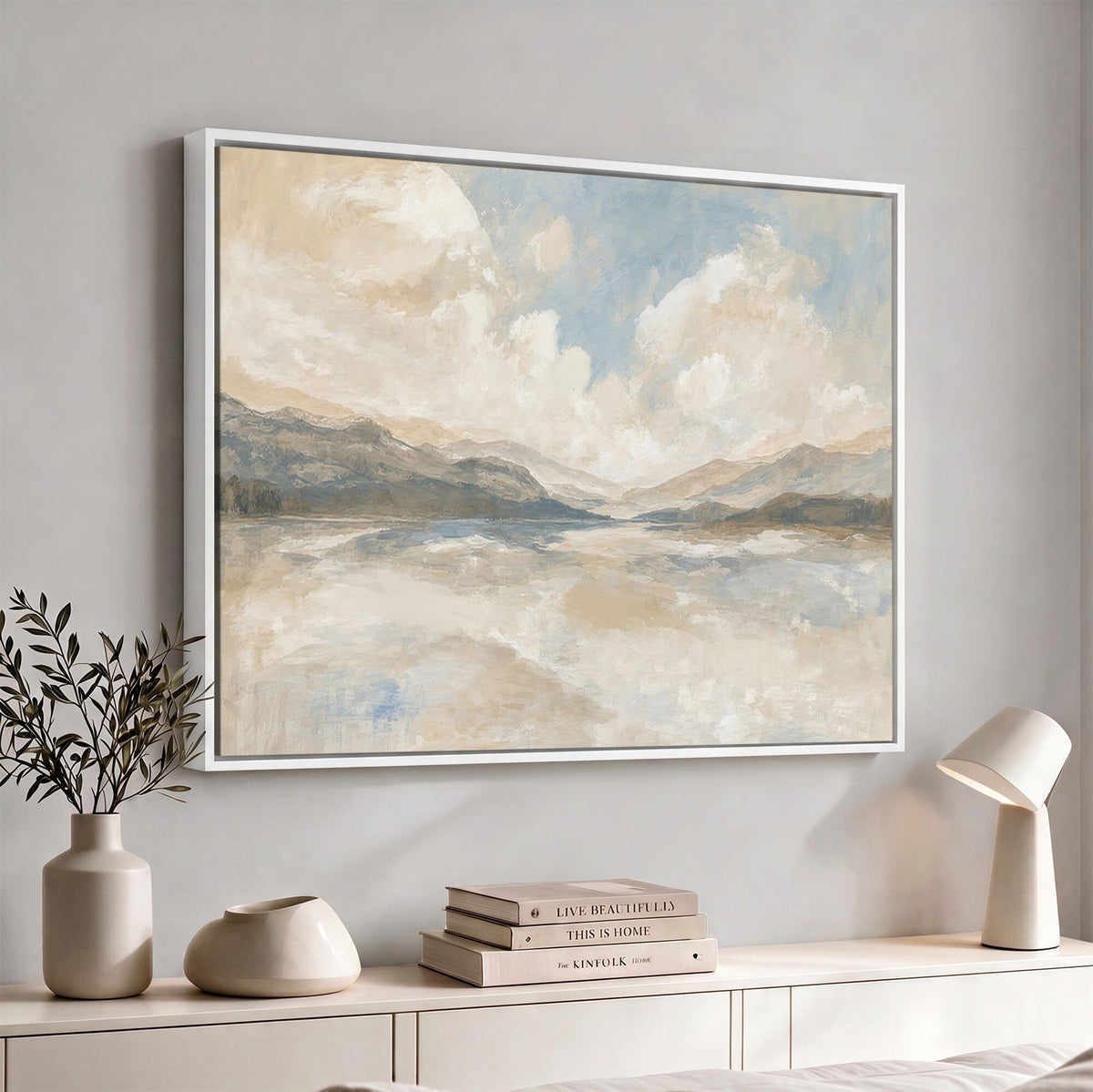 12998065-MGV-CV-36X24 - Serene Mountain and Lake Landscape Canvas Wall Art