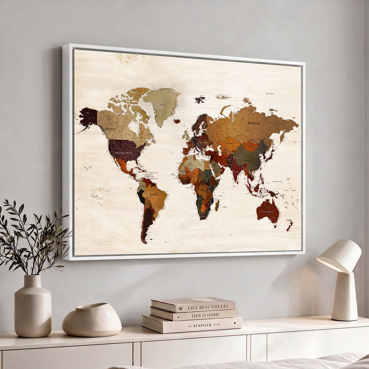 35728547D-MGV-CV-36X24 - Custom Push Pin World Map Wall Art Canvas Print – Personalized Travel Tracker with Pins Framed Large for Home and Office Decor