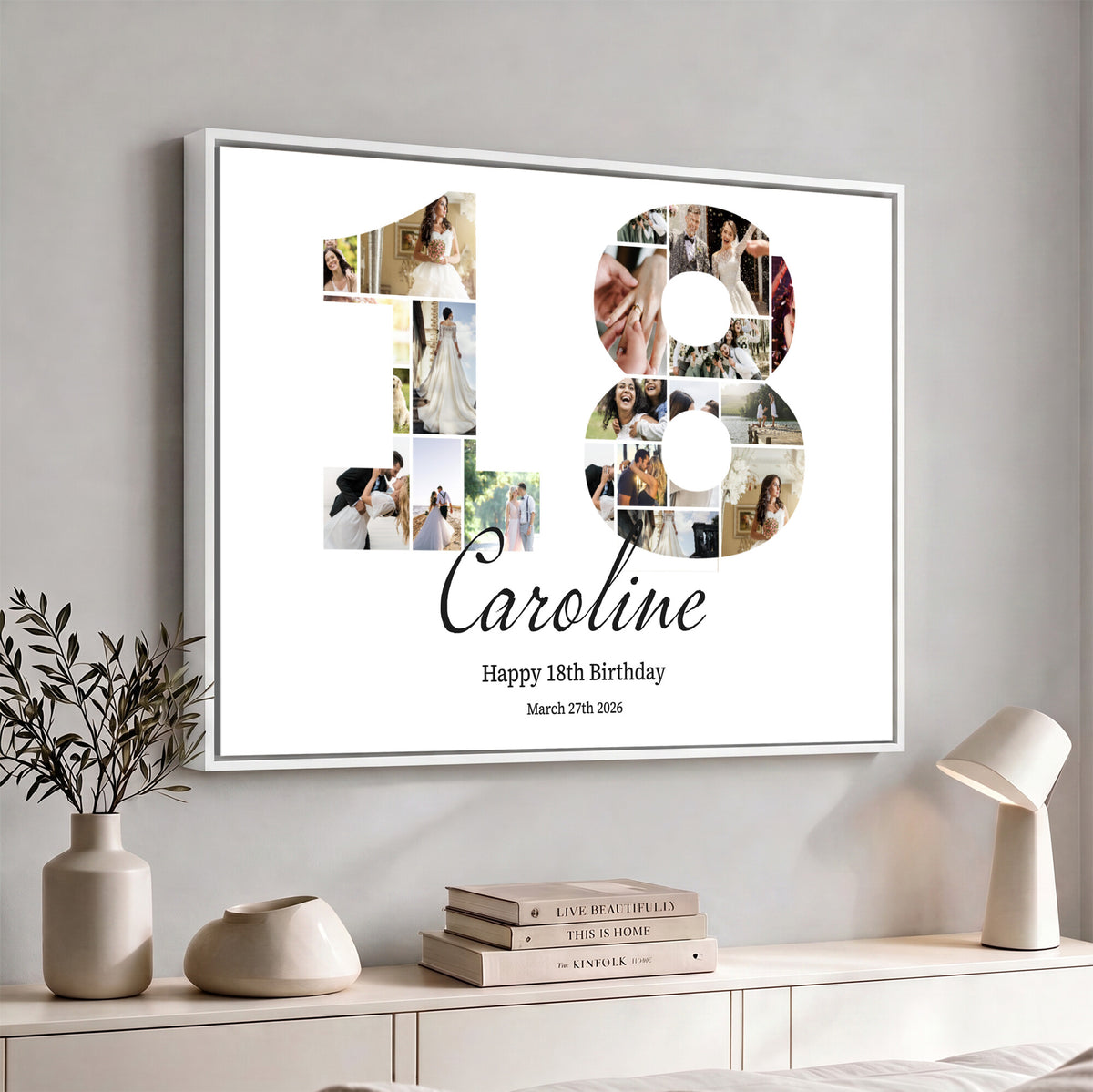 CSTM914DD-MGV-CV-36X24 - Number Photo Mosaic Canvas Print – Personalized Birthday Number Made of Your Photos