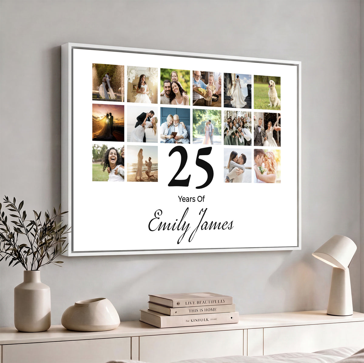 CSTM914ANID-MGV-CV-36X24 - Photo Grid with Number Canvas Print – Personalized Birthday or Anniversary Photo Collage