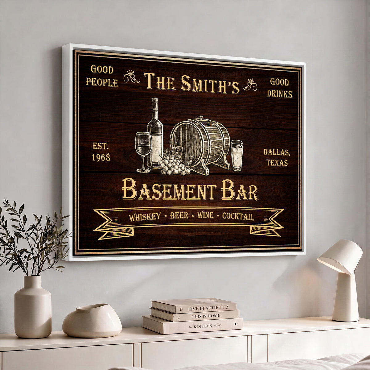 Custom Basement Bar Sign Canvas, Personalized Family Home Bar Wall Art