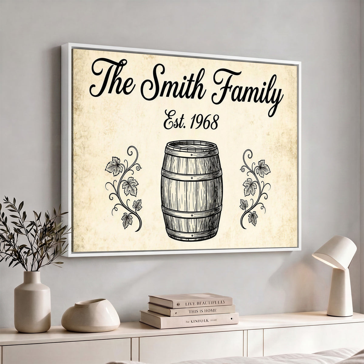 Personalized vineyard style family sign, canvas print