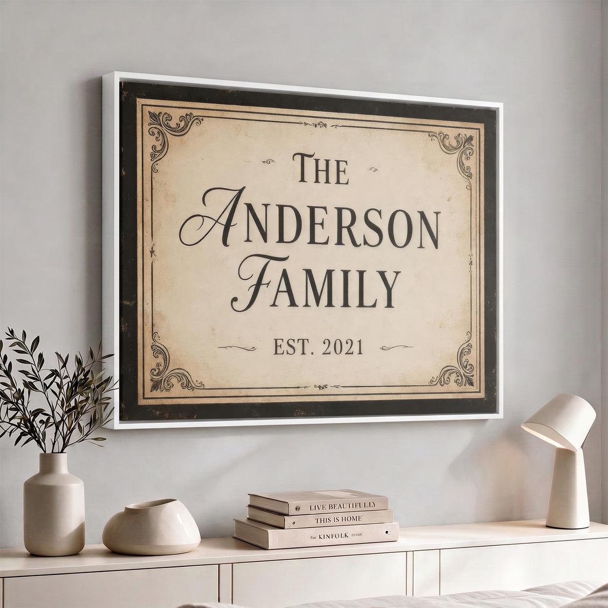 Personalized Family Established Sign Canvas Print, Vintage Charcoal