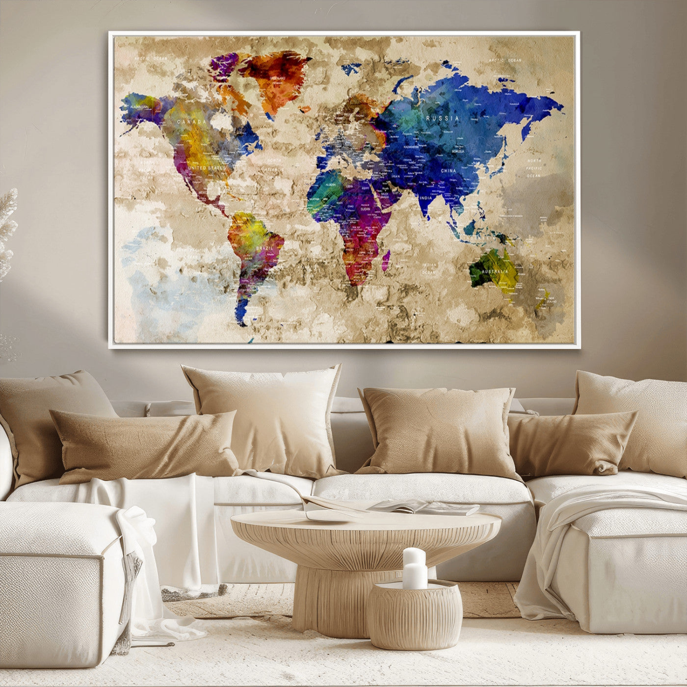 MGV-FC-36X24 - World Map Wall Art Canvas Print for Home and Office Decor