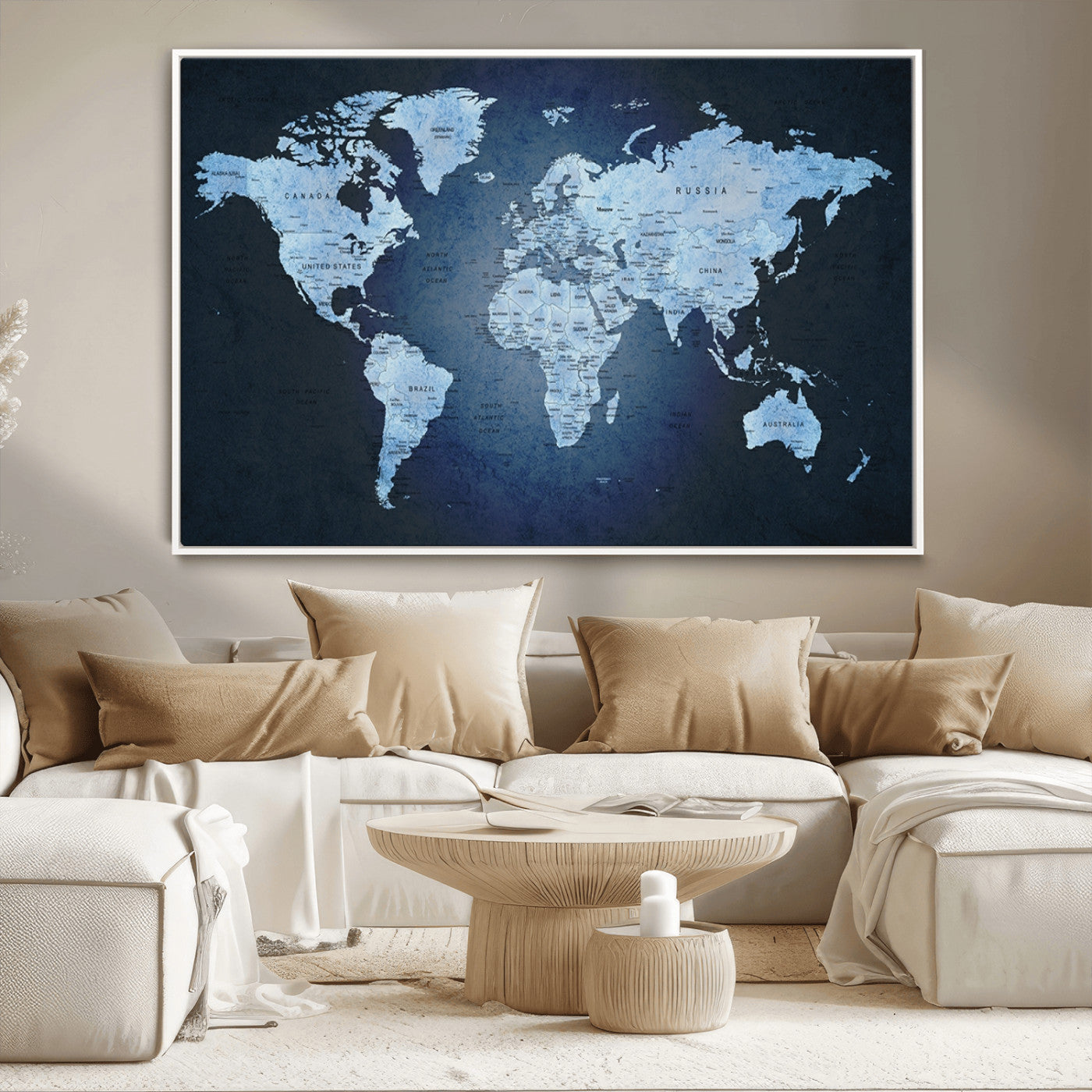 MGV-FC-36X24 - Push Pin World Map Canvas Print – Framed Wall Art for Couples to Track Their Travels – Anniversary
