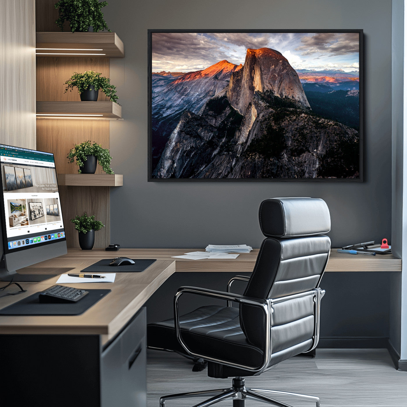 20714-MGV-FC-36X24_Black-Half Dome Wall Art Print - Yosemite Majestic Triptych Landscape Print – National Park Nature Decor for Living Room or Office – Ready to Hang