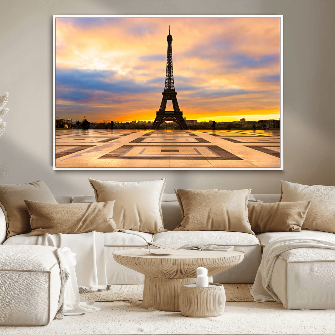 MGV-FC-36X24 - Paris Eiffel Tower Sunset Canvas Wall Art Print - Iconic Landmark Decor with Vibrant Colors