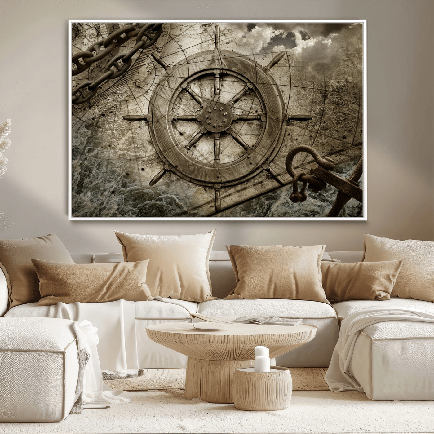 MGV-FC-36X24 - Wooden Ship Wheel Canvas Print, Multi Panel Canvas Wall Art Print