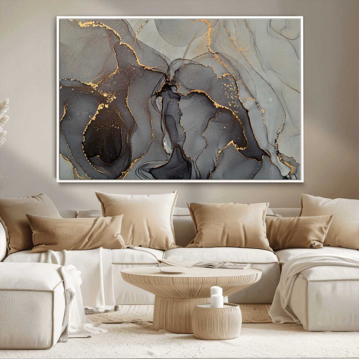 MGV-FC-36X24 - Gray Marble Fluid Effect Wall Art Abstract Canvas Wall Art Print
