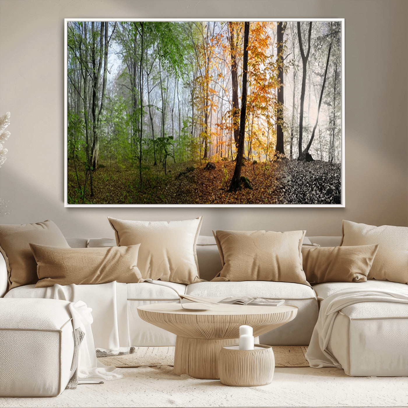 MGV-FC-36X24 - Four Seasons Wall Art Forest Canvas Print – Triptych Seasonal Nature Print – Landscape Decor for