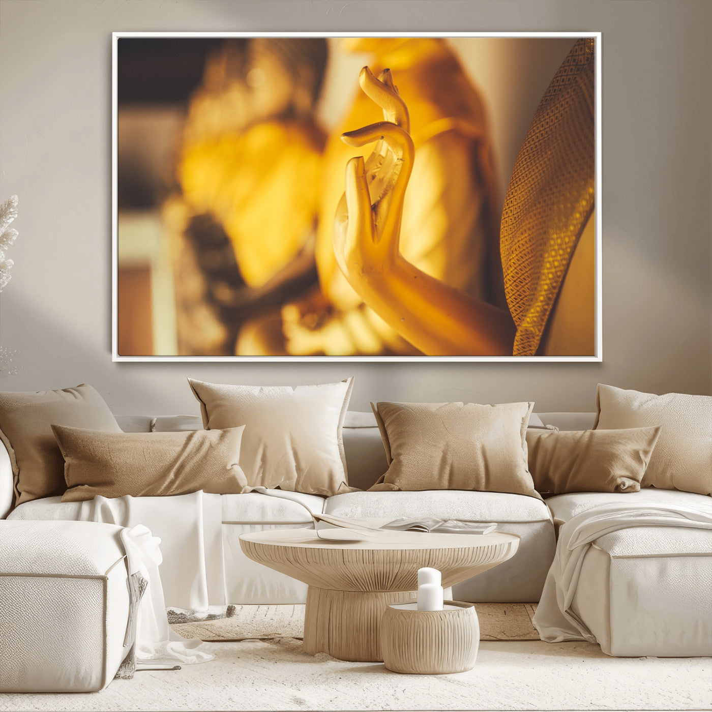 -Gold Buddha Statue Hands Wall Art Canvas Print