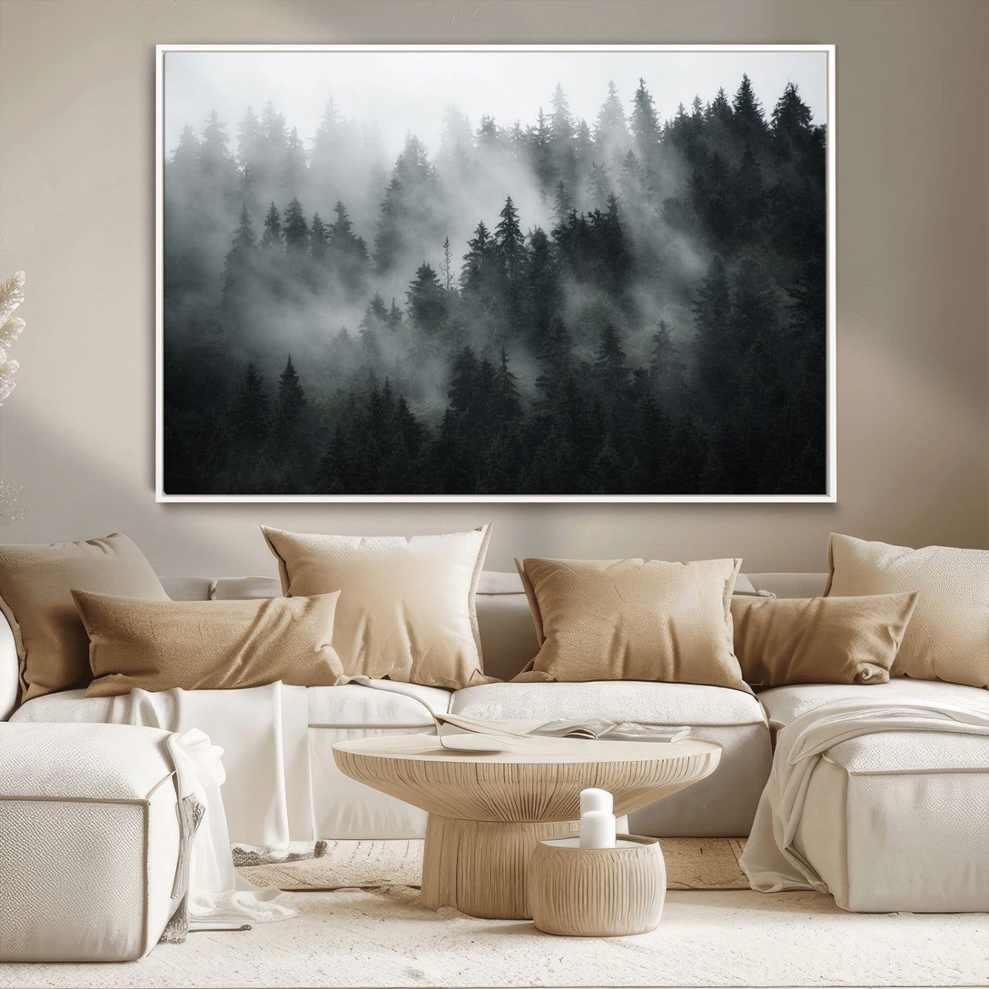 MGV-FC-36X24 - Foggy Forest Wall Art Canvas Print | 3 Panel Large Misty Landscape for Dining Room, Office, or