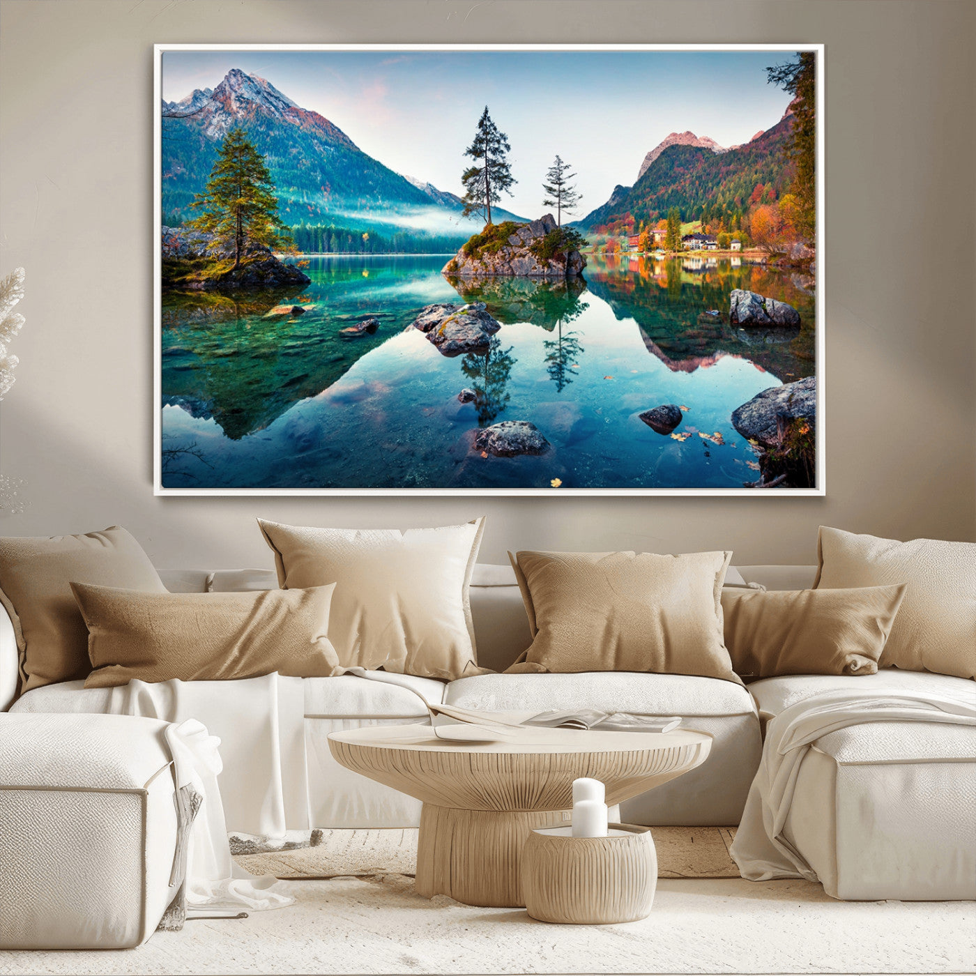 -Crystal Clear Lake Wall Art | Mountains Wall Art Canvas | 3 Panel Large Landscape Print for Dining