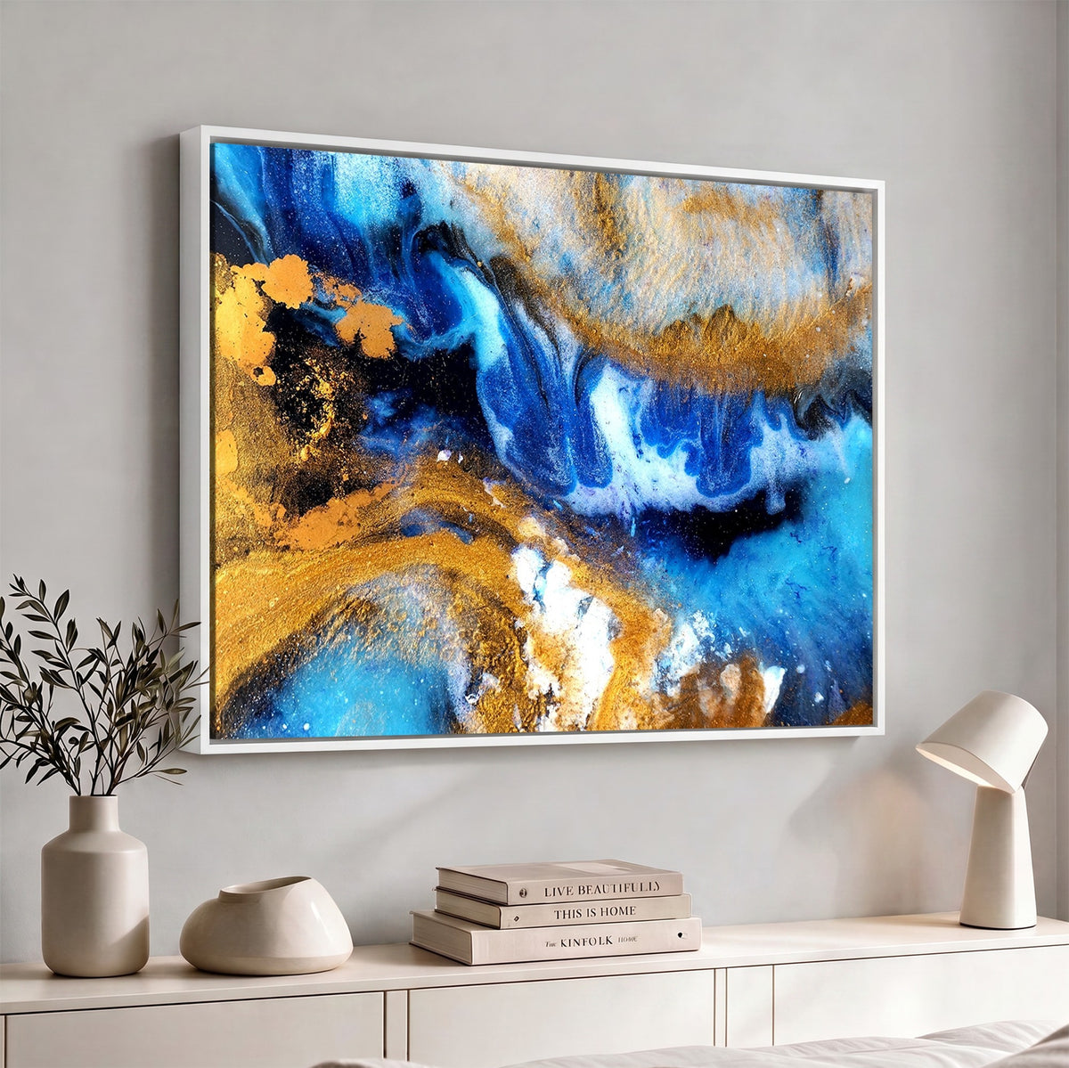 42100-_Poster-30x20 - Large Abstract Wall Art Print | Gold and Blue Abstract Canvas Wall Art