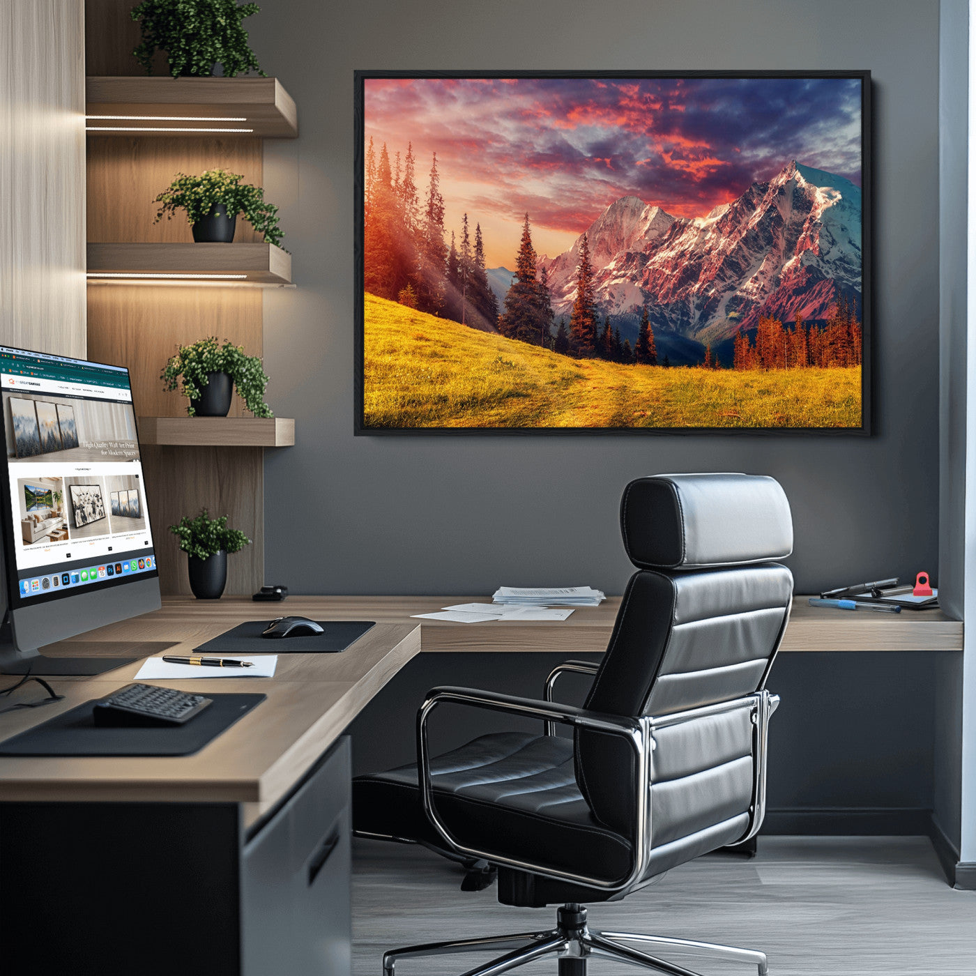 48448-MGV-CV-36X24-Mountain and Daylight Red Sunset Wall Art Canvas Print