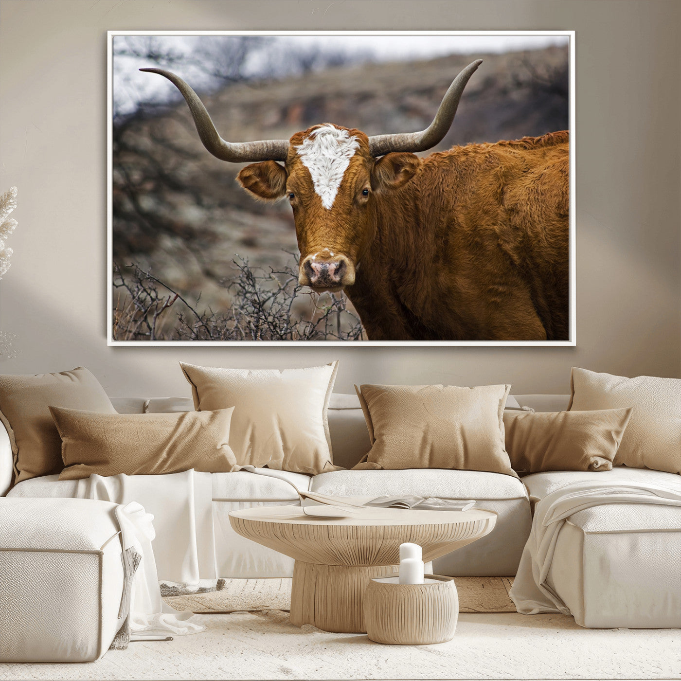 MGV-FC-36X24 - Texas Longhorn Canvas Wall Art - Longhorn Steer Canvas Wall Art Print- Rustic Western Animal Print,