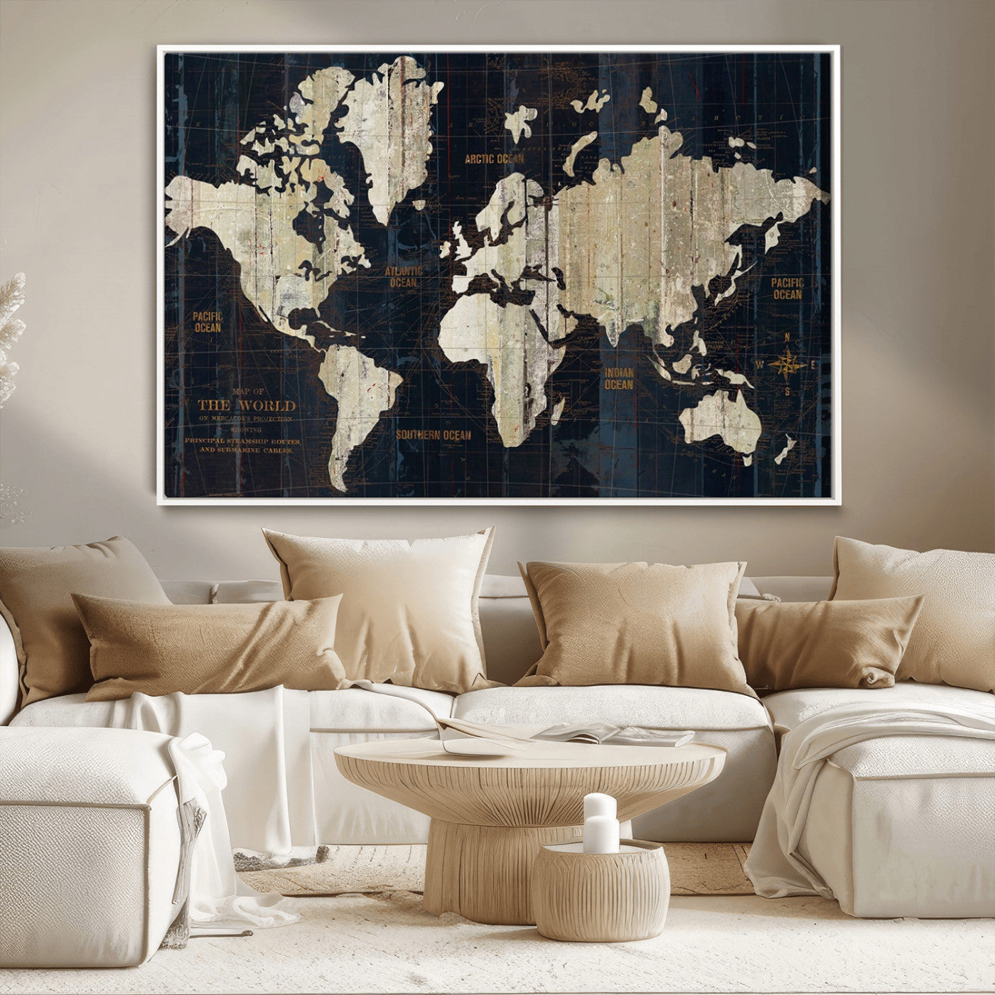 MGV-FC-36X24 - Push Pin World Map Canvas Print – Framed Wall Art for Couples to Track Their Travels – Anniversary