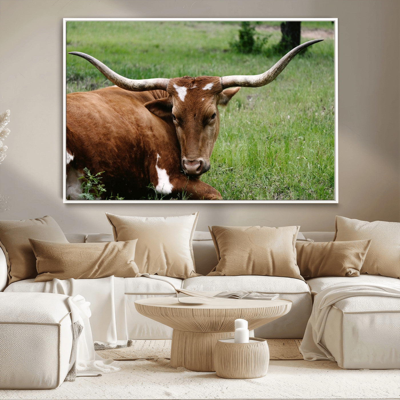 MGV-FC-36X24 - Longhorn Cow Animal Wall Art Canvas Print