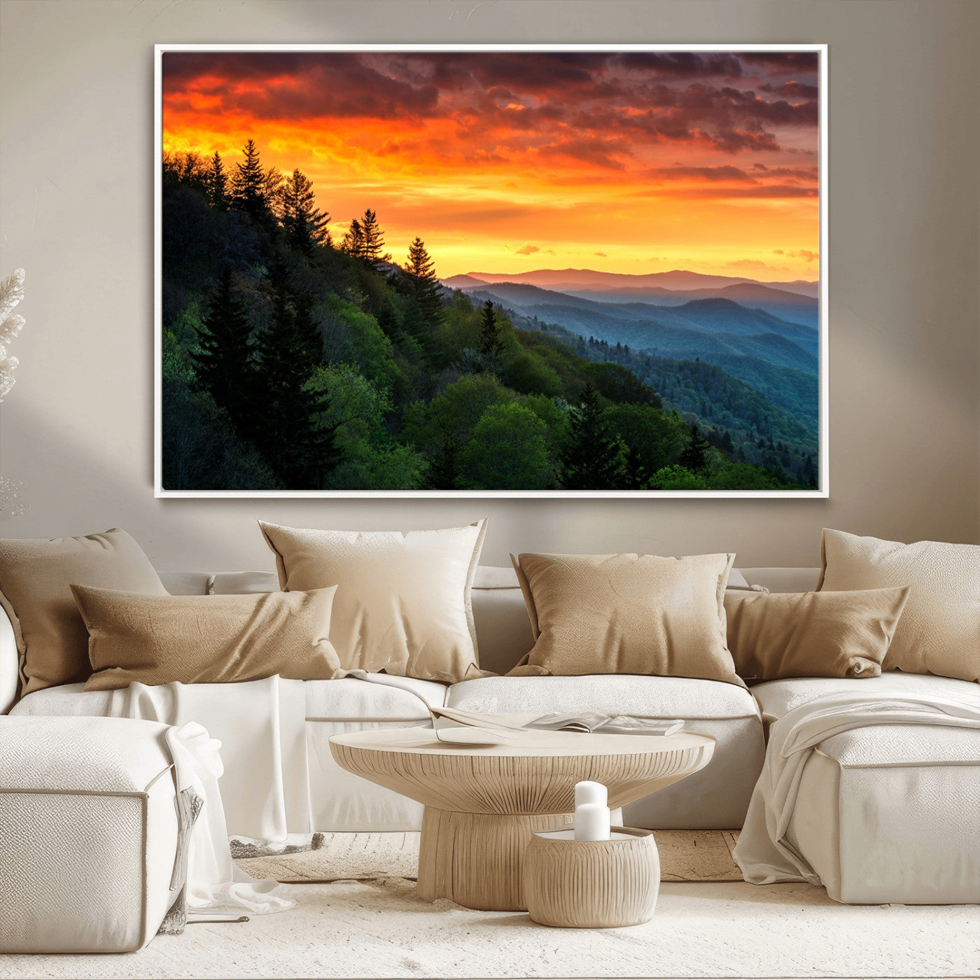 MGV-FC-36X24 - Great Smoky Mountains Sunset Wall Art Canvas Print | 3 Panel Large Nature Landscape Photography for