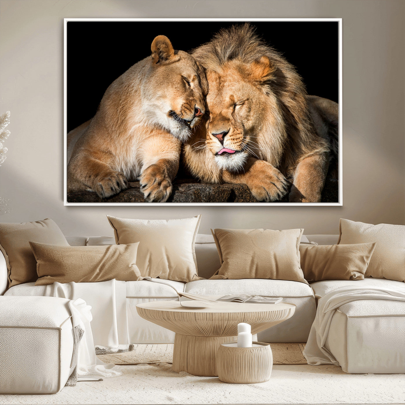 MGV-FC-36X24 - Lion and Lioness Wall Art Print Canvas | 3-Panel African Wildlife Canvas Print | Animal-Themed Art