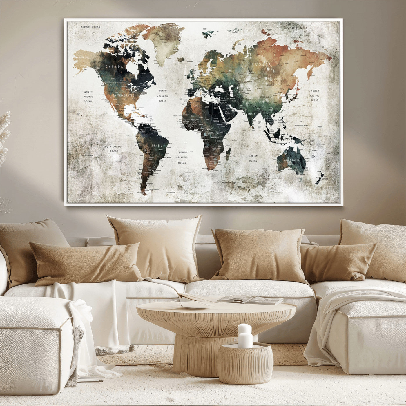 MGV-FC-36X24 - Push Pin World Map Canvas Print – Framed Wall Art for Couples to Track Their Travels – Anniversary